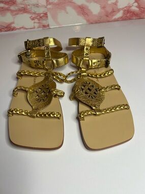 Juicy Couture Metallic Gold Braided Leather Gladiator Sandals